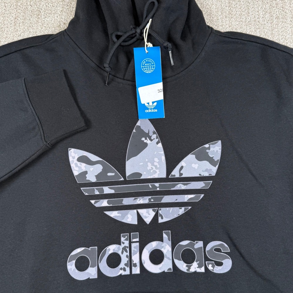 NEW Adidas Mens Large Black Camo Infill Trefoil Logo Pullover Hoodie Sweatshirt
